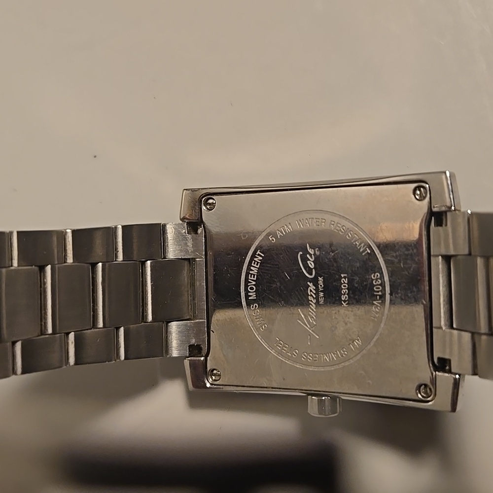Kenneth Cole Watch Silver Rectangular With Brown … - image 3